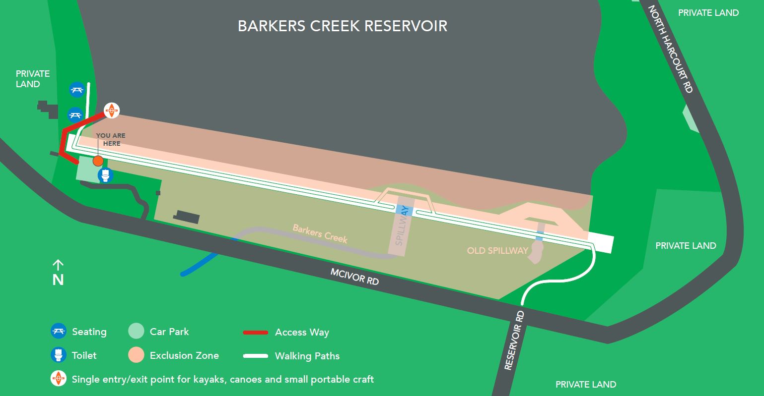 Map Of Barkers Creek With Facilities And On Water Access Points.JPG